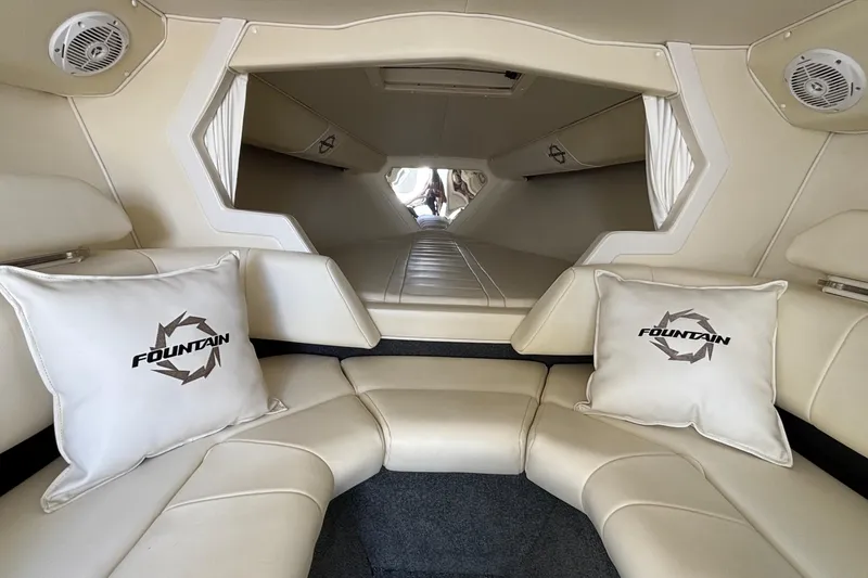 Slide: The Image of Luxurious interior of 2007 Fountain 42 Lightning boat with branded cushions and sleek design. - 14