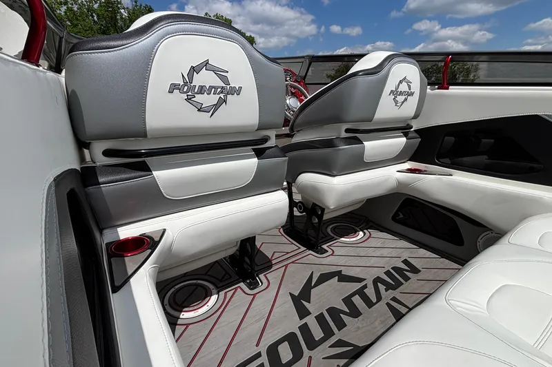 Slide: The Image of Interior of a 2007 Fountain 42 Lightning boat with branded seating and stylish design. - 19