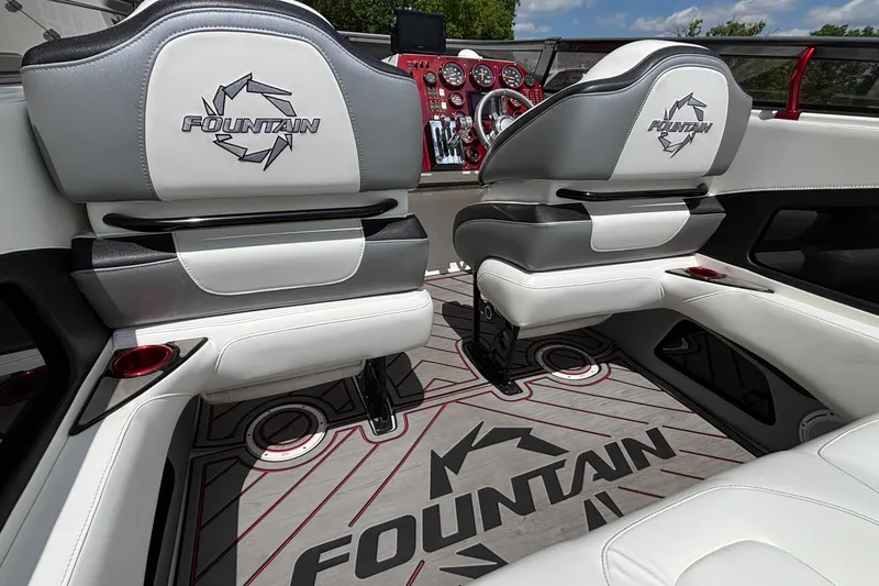 Slide: The Image of Interior of a 2007 Fountain 42 Lightning boat with branded seating and dashboard. - 20