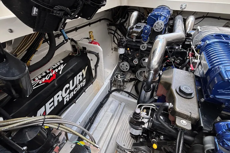 Slide: The Image of Engine compartment of a 2007 Fountain 42 Lightning with Mercury Racing components. - 22