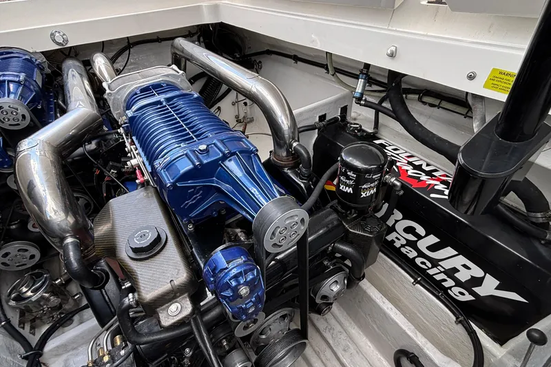 Slide: The Image of Engine of a 2007 Fountain 42 Lightning boat with Mercury Racing components. - 24