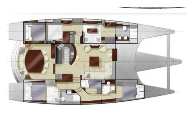Slide: The Image of Floor plan of 2014 Tayana Isara 50 catamaran, showcasing spacious interior layout and cabins. - 103