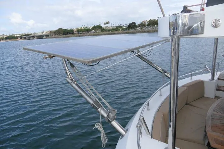 Slide: The Image of Solar panel on 2014 Tayana Isara 50 yacht, docked by calm waters. - 63