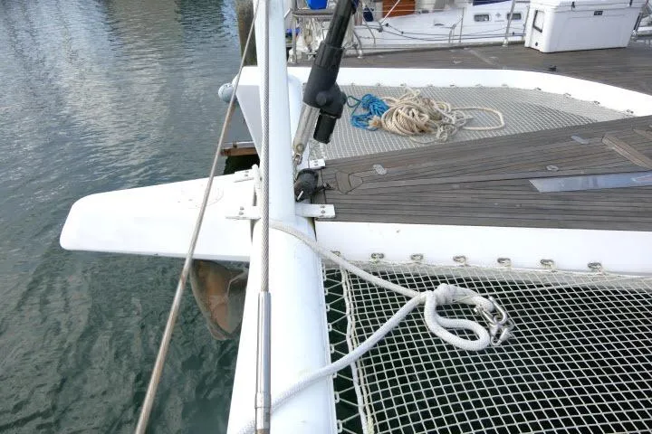 Slide: The Image of Deck view of 2014 Tayana Isara 50 yacht with netting and ropes. - 89