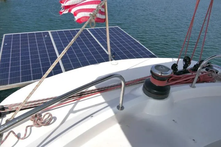 Slide: The Image of Solar panels on 2014 Tayana Isara 50 yacht deck with American flag. - 95