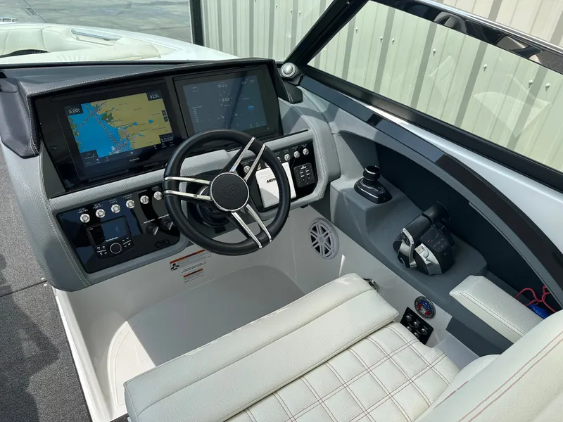 Slide: The Image of Interior view of 2021 Cobalt 30SC with modern helm console. - 2