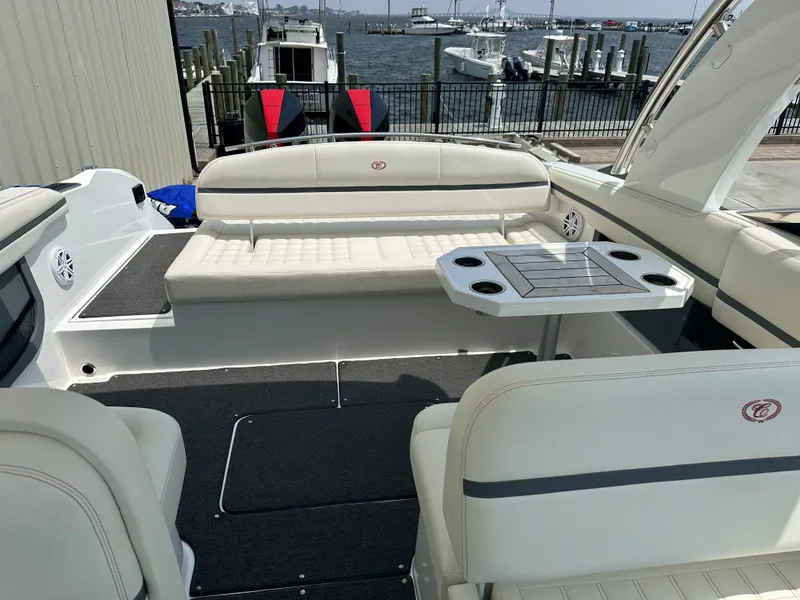 Slide: The Image of Interior of a 2021 Cobalt 30SC yacht at the dock. - 3