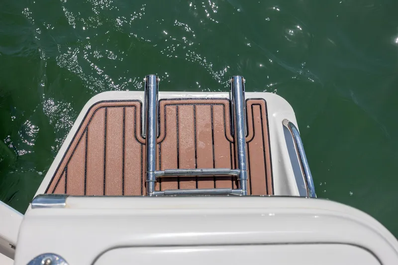 Slide: The Image of 2019 Pioneer 222 Sportfish swim platform with ladder over green water. - 18
