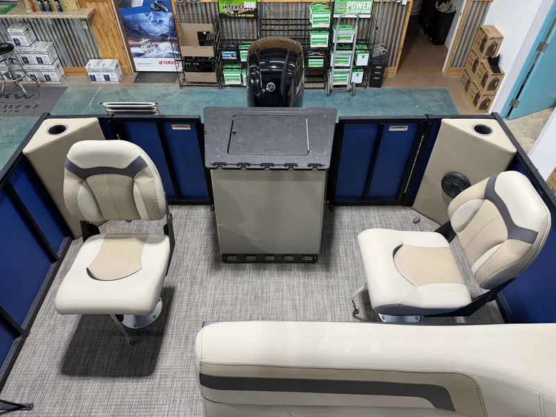 Slide: The Image of Interior of 2023 Viaggio Lago L20F with beige seats and blue panels. - 13