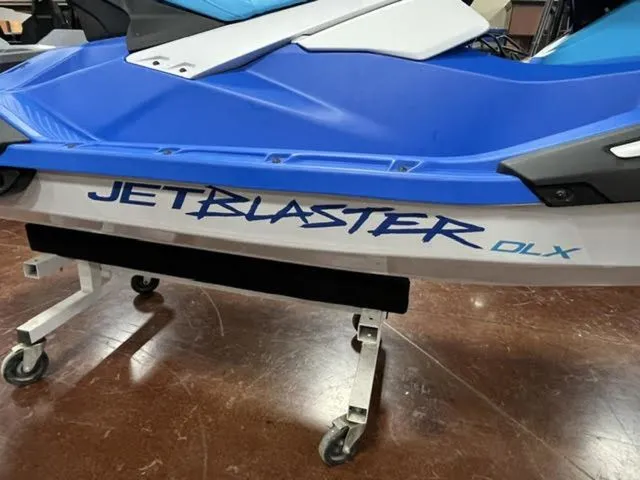 Slide: The Image of 2026 Yamaha WaveRunner JetBlaster DLX in blue on a dolly. - 6