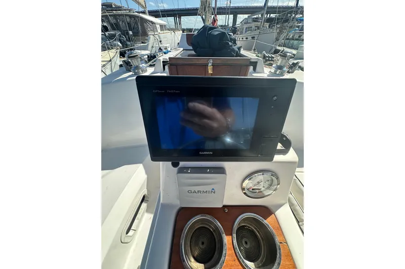 Slide: The Image of Cockpit of 2002 Hunter 306 sailboat with Garmin GPS and gauges. - 15
