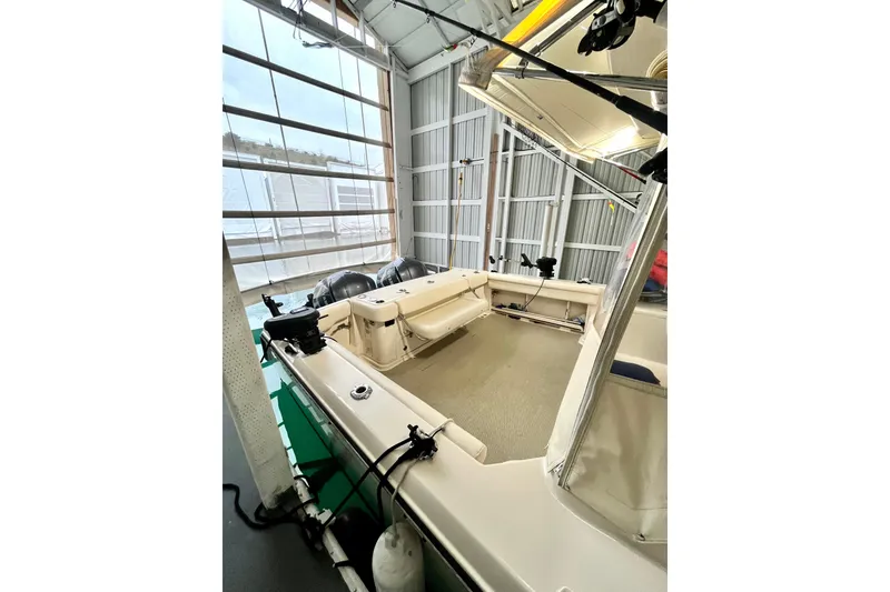 Slide: The Image of 2017 Grady-White Express 330 boat interior in a storage facility. - 4