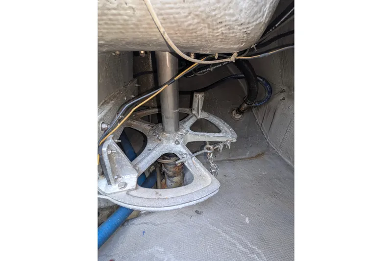 Slide: The Image of Interior view of 1980 SCEPTRE 36 sailboat showing mechanical components and wiring. - 15