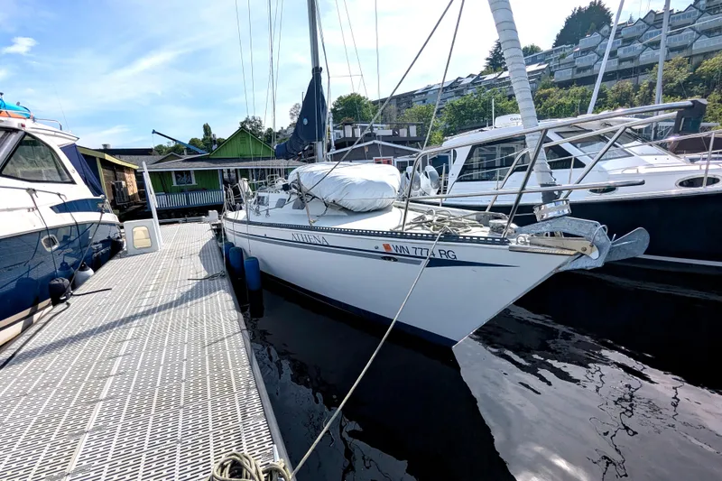 Slide: The Image of 1980 SCEPTRE 36 sailboat docked at marina, surrounded by other boats. - 2