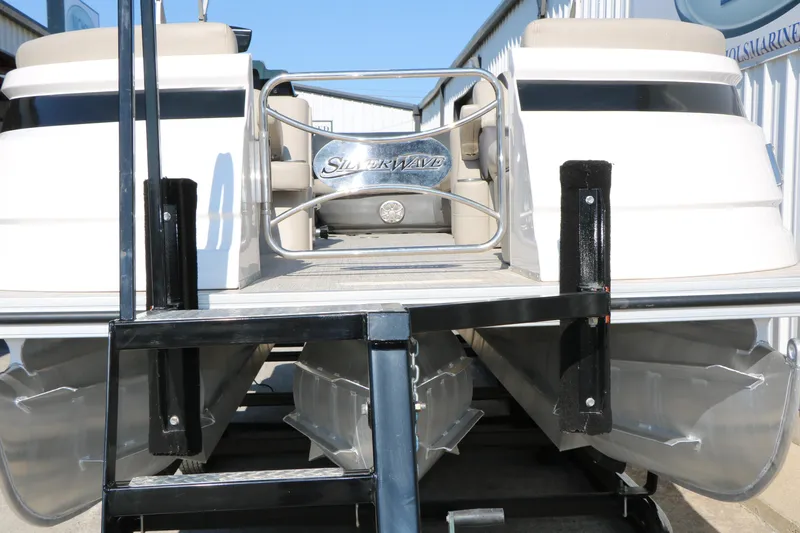 Slide: The Image of 2020 Silver Wave 2210 SW5 L pontoon boat on trailer, rear view. - 12