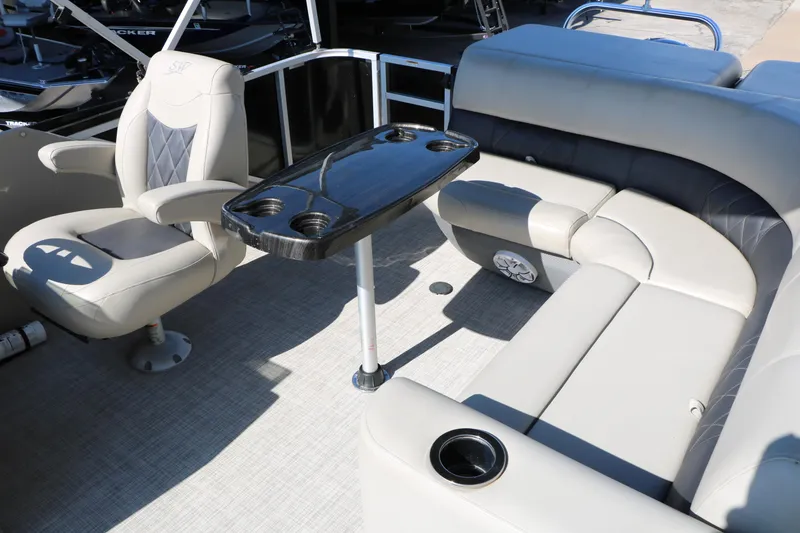 Slide: The Image of Interior of 2020 Silver Wave 2210 SW5 L pontoon boat with seating and table. - 23