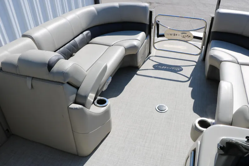 Slide: The Image of Luxurious interior of 2020 Silver Wave 2210 SW5 L pontoon boat with plush seating. - 40
