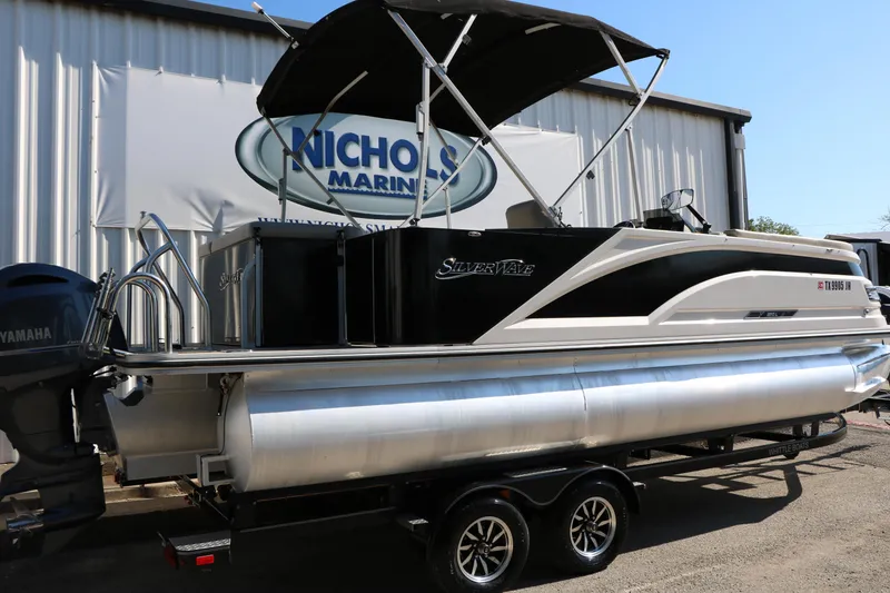 Slide: The Image of 2020 Silver Wave 2210 SW5 L pontoon boat on trailer at Nichols Marine dealership. - 6