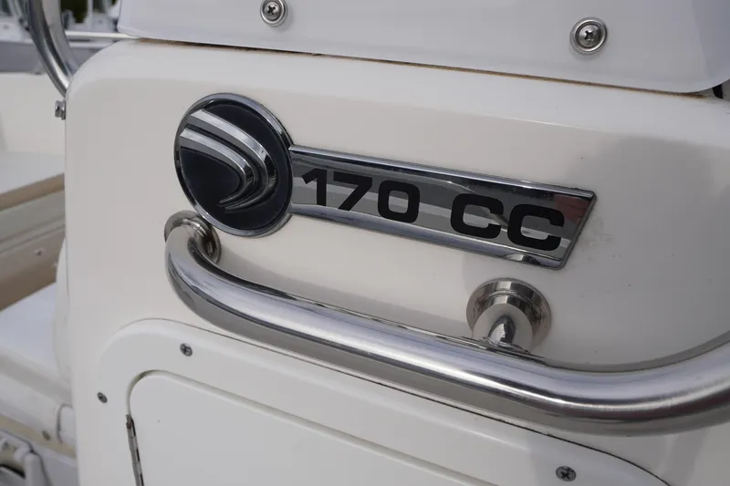 Slide: The Image of Edgewater 170CC 2015 boat detail with chrome handle and logo. - 3
