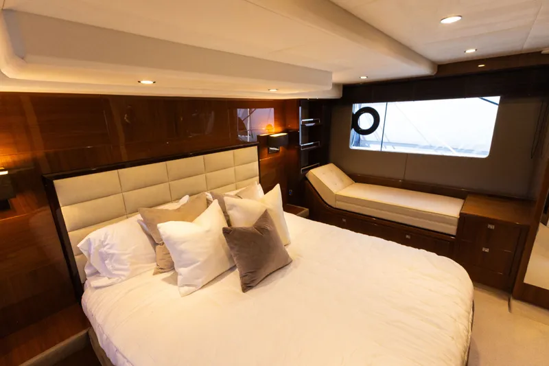 Slide: The Image of Luxurious bedroom on the 2014 Princess 64 Flybridge Yacht. - 49