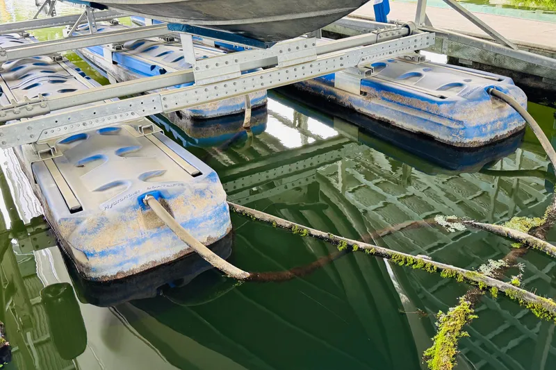 Slide: The Image of Floating dock system supporting a 2001 Sea Ray Sundancer 310 boat. - 59