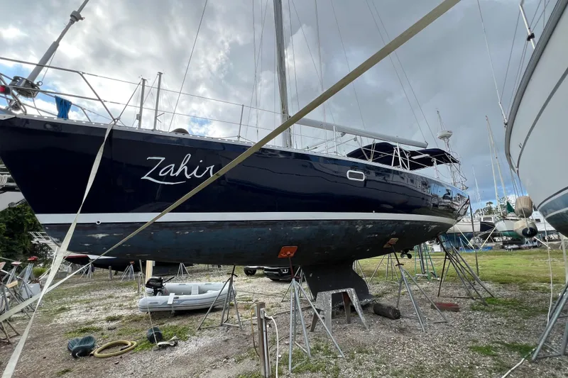 The Image of Catalina 400 sailboat from 1997 named "Zahir" on dry dock for maintenance. - 0