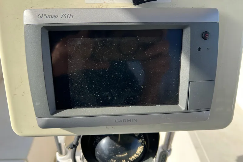 Slide: The Image of Garmin GPSmap 740s on 1977 Gulfstar 43 yacht, with compass below. - 7