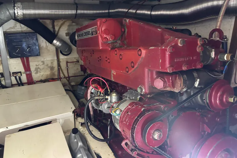 Slide: The Image of Engine room of 1984 Ocean Alexander 38 Double Cabin with Perkins diesel engine. - 28