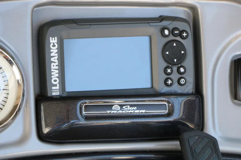 Slide: The Image of Lowrance GPS system on 2021 Sun Tracker Party Barge 20 DLX dashboard. - 33