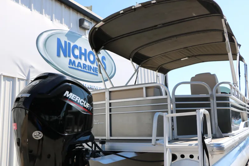 Slide: The Image of 2021 Sun Tracker Party Barge 20 DLX with Mercury engine at Nichols Marine. - 6