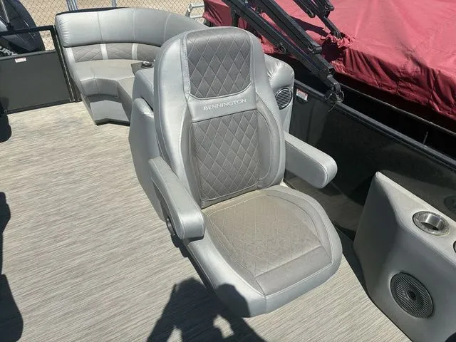 Slide: The Image of Bennington 23LSR SPS 2022 boat seat with gray upholstery. - 20