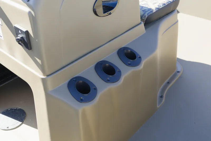 Slide: The Image of 2026 G3 Gator Tough 20 CC boat console with three rod holders. - 12