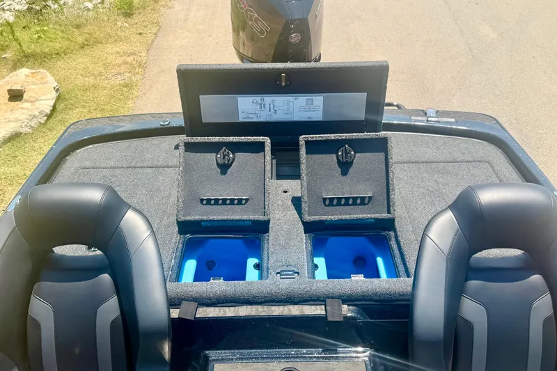 Slide: The Image of 2026 Nitro Z21 XL Pro boat interior with storage compartments and seating. - 13