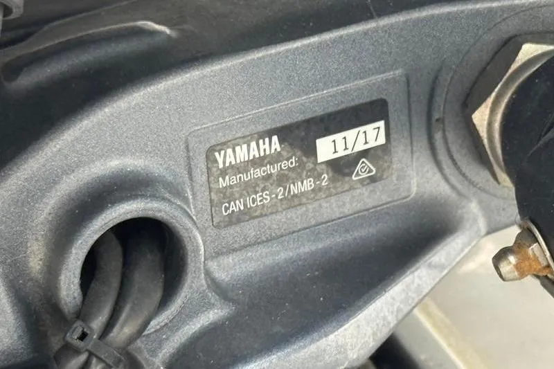 Slide: The Image of Close-up of Yamaha engine label on 2018 Sea Hunt BX 25 FS boat. - 42