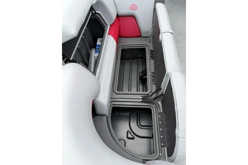 Slide: The Image of Interior storage compartments of 2026 Sun Tracker Party Barge 22 RF DLX pontoon boat. - 13