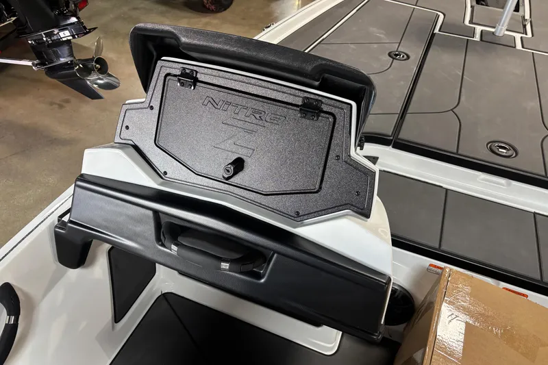 Slide: The Image of 2026 Nitro Z20 XL Pro boat interior with storage compartment open. - 6