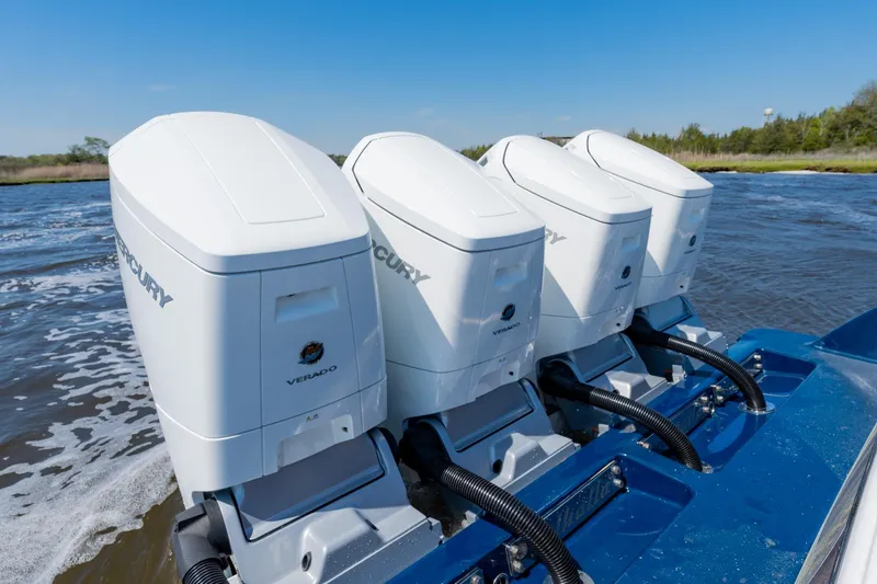 Slide: The Image of Four Mercury Verado outboard engines on 2023 Valhalla Boatworks V-46 in motion. - 38