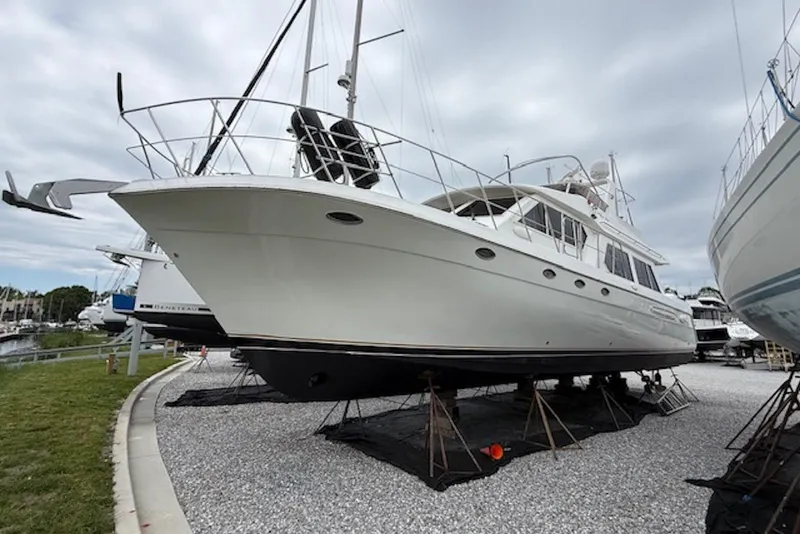 The Image of 2006 Navigator 53 Extended Deckhouse yacht on dry dock, side view. - 0