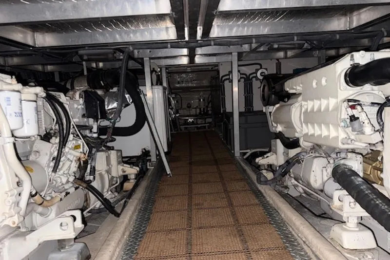 Slide: The Image of Engine room of 2006 Navigator 53 Extended Deckhouse yacht, showcasing machinery and equipment. - 18