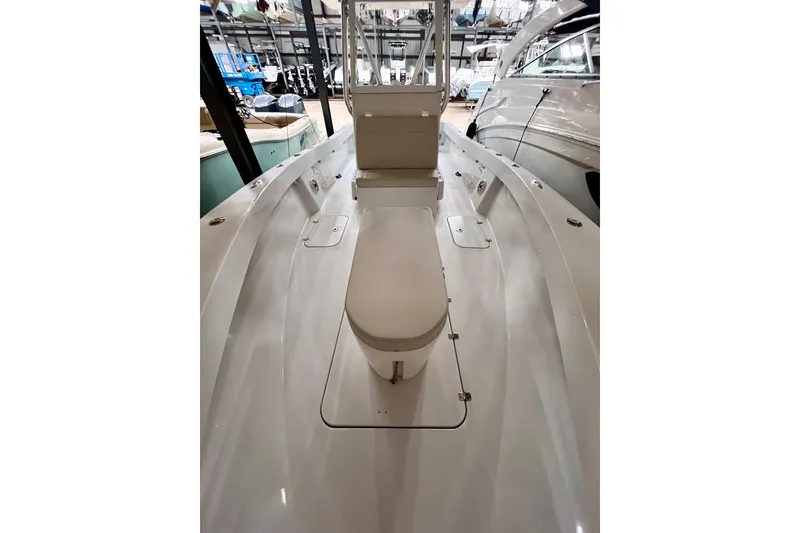 Slide: The Image of 2023 Conch 30 boat interior showcasing sleek design and seating arrangement. - 14