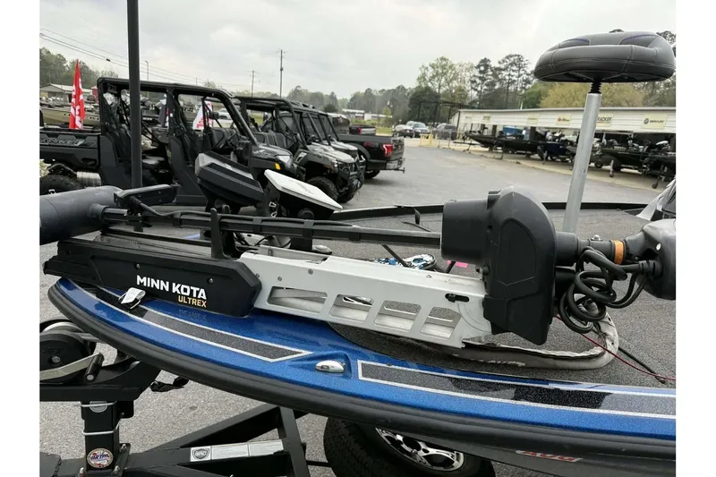 Slide: The Image of Minn Kota Ultrex motor on Nitro Z20 Pro boat, 2022 model, in outdoor setting. - 1