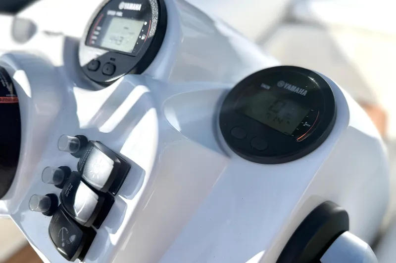 Slide: The Image of Control panel of a 2019 Brig Eagle 340 boat with Yamaha gauges. - 2