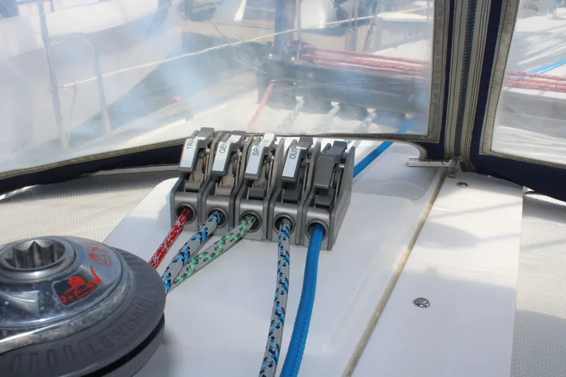 Slide: The Image of Close-up of rope clutches on a 2004 Catalina 42 MkII yacht. - 10