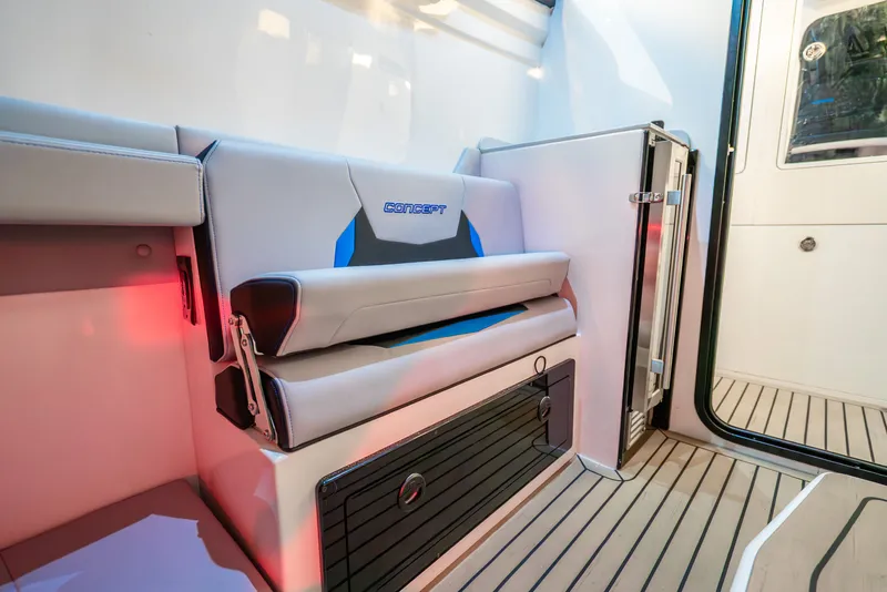 Slide: The Image of Interior of Concept 44' Open Deck 2026 with seating and fridge. - 10