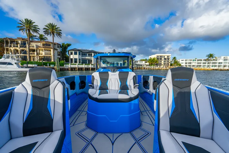 Slide: The Image of Luxurious 2026 Concept 44' Open Deck boat on calm waters. - 18
