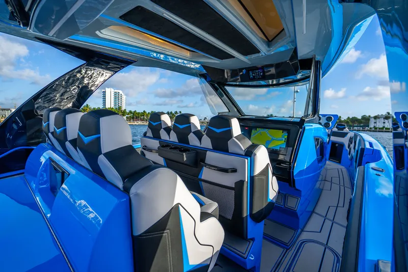 Slide: The Image of Luxurious interior of Concept 44' Open Deck boat, model year 2026. - 21