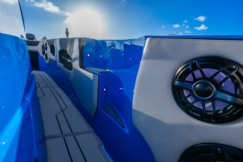 Slide: The Image of 2026 Concept 44' Open Deck with blue trim and speakers. - 23