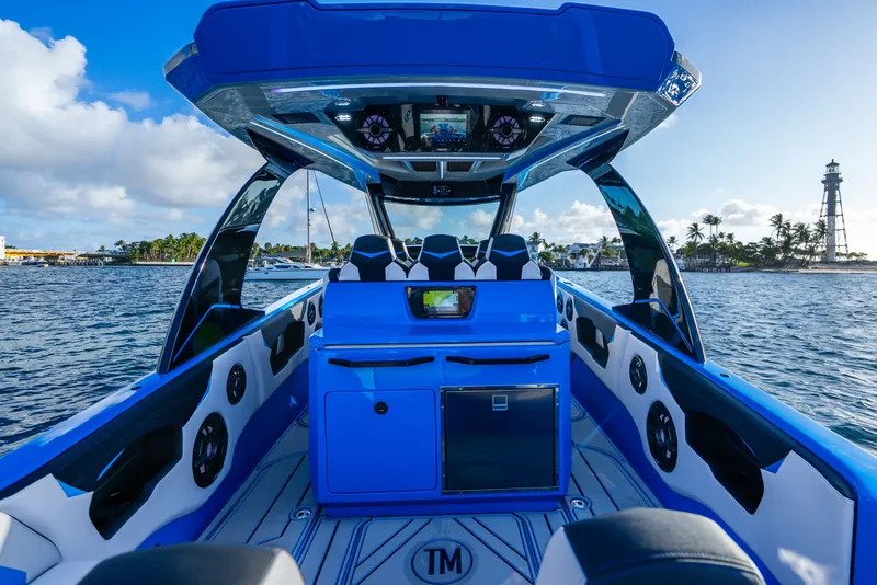 Slide: The Image of Luxurious 2026 Concept 44' Open Deck boat on the water. - 29