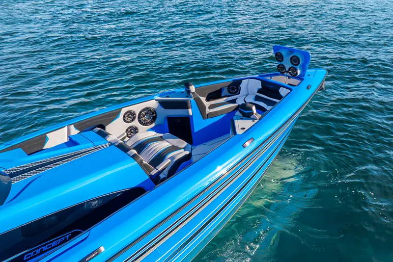 Slide: The Image of Blue 2026 Concept 44' Open Deck boat on water. - 5