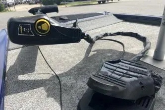 Slide: The Image of 2019 Tracker Pro 170 boat with trolling motor and foot pedal on deck. - 8
